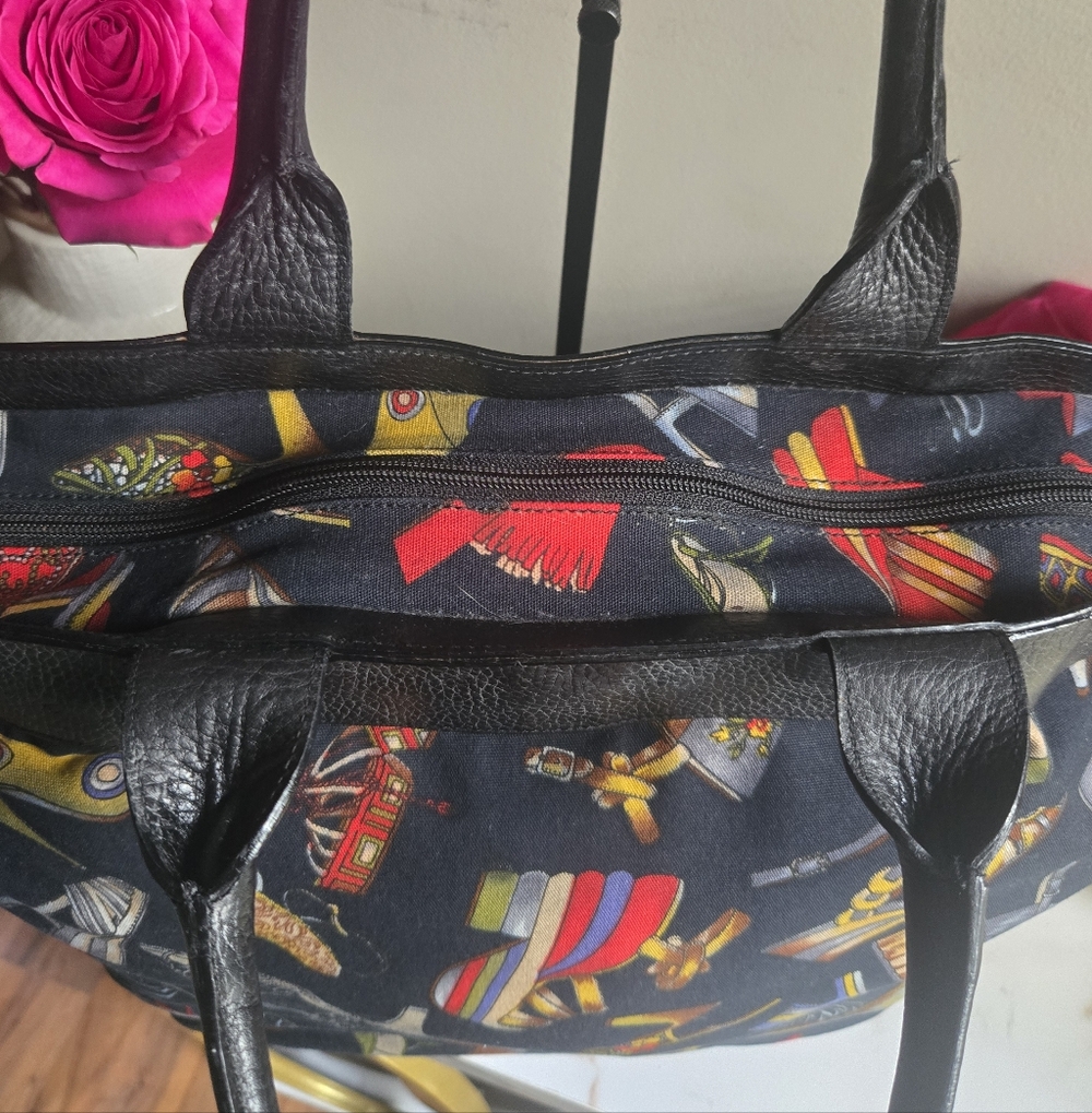 GUC Vintage Salvatore Ferragamo Summer Heel Canvas Tote Shoulder Bag - Picture 6 of 15
